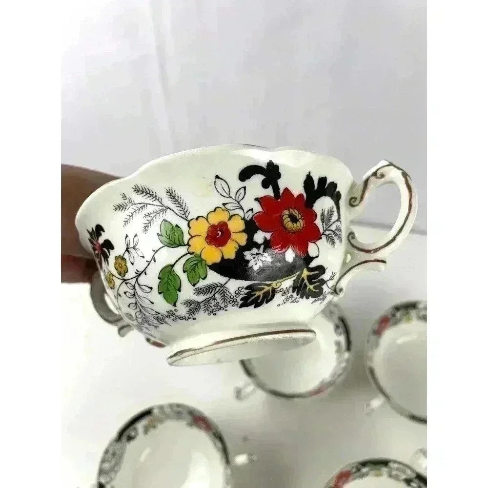 VTG Set of 5‎ Swansea Soup Dish Bowl Floral Pattern Bone China Canton Gold Trim